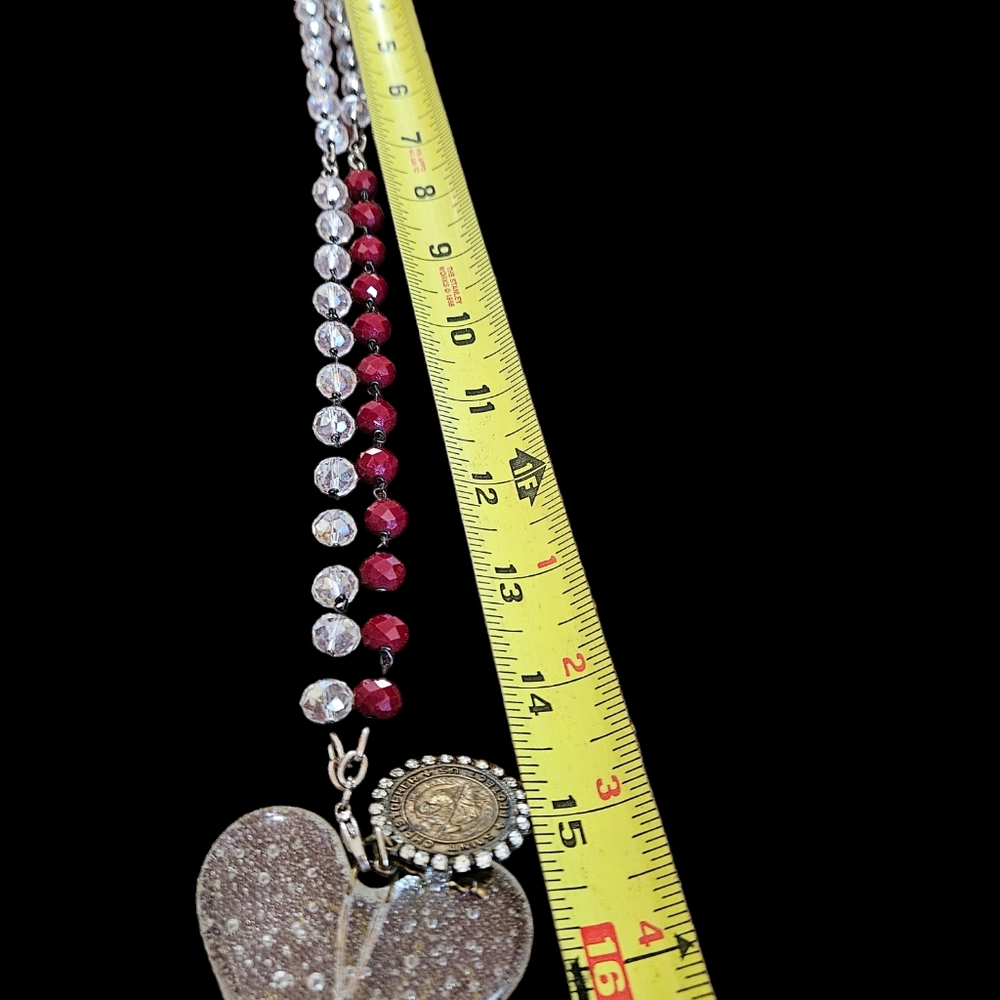 Glass heart and Glass Bead Necklace - Picture 3 of 3